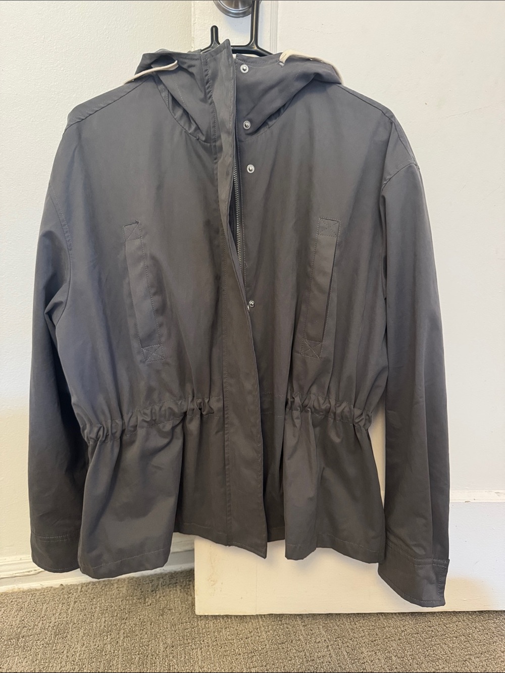 Zara Hooded Cinch-Waist Utility Jacket - Gray